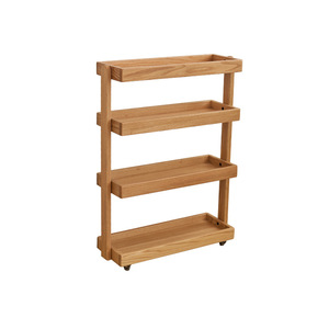 Ash Wood Movable Bookshelf Solid Wood 4 Tier <b>Narrow</b> <b>Storage</b> Shelf Portable Standing Type for Bedroom Organization - Product Image 1