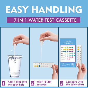 Nouvelle cassette de test d'<span class=keywords><strong>aquarium</strong></span>, kit de test d'eau pour <span class=keywords><strong>aquarium</strong></span> et étang 7 en 1, OEM, test de la dureté du carbonate, du pH, du chlore, des nitrites, des nitrates - Product Image 4
