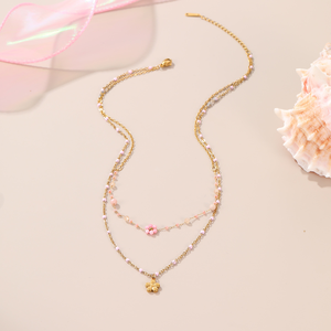 El collar de acero inoxidable con cuentas y capas de flores, éxito de ventas transfronterizo, no se decolora y es exquisito para Instagram. - Product Image 3