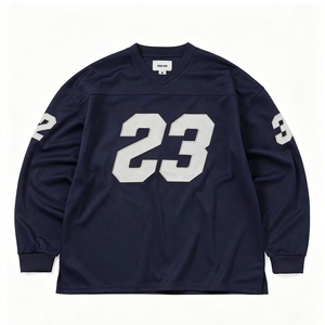 Camiseta deportiva de hockey de manga larga con estampado del número 23 para hombre, color azul marino y blanco, cuello en V, malla, logotipo personalizado, ropa deportiva urbana - Product Image 1