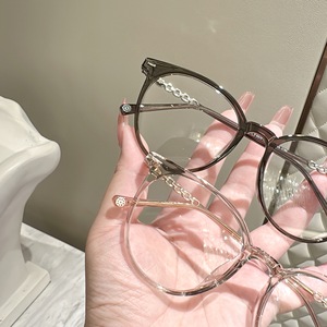 Montures de lunettes ovales Tr90 T222, monture complète, anti-UV, unisexe, avec branches à chaîne, pour grands visages - Product Image 1