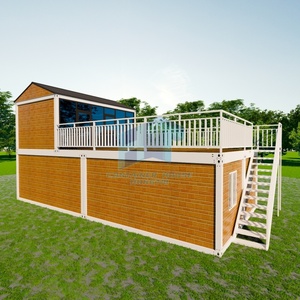 Kit de maison en conteneur écologique: revêtement en métal + verre du sol au plafond + terrasse extérieure en bois en plastique - Product Image 2