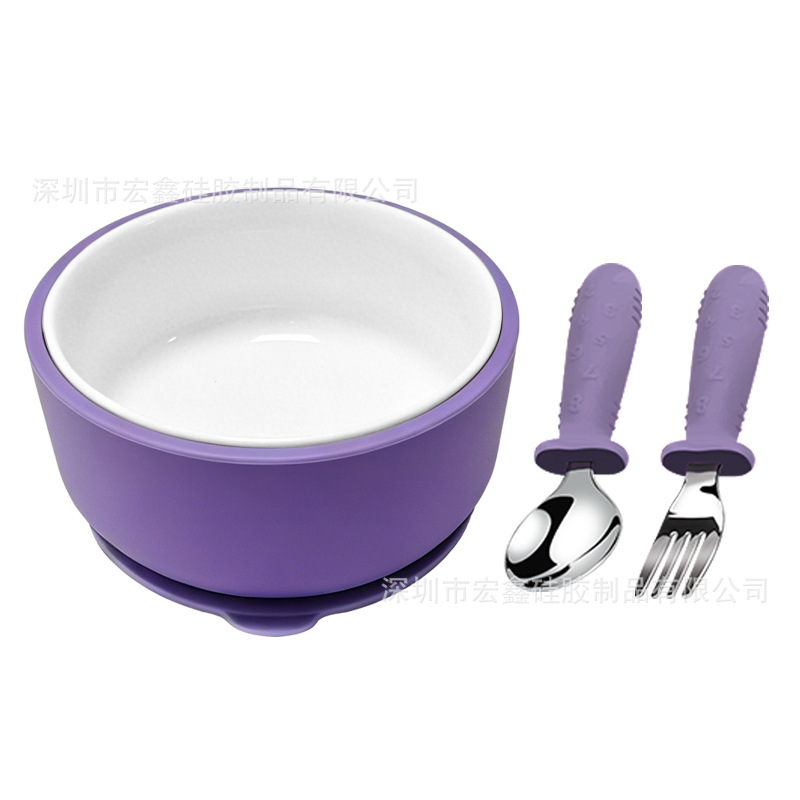 Cuenco redondo de cerámica de color morado oscuro + acero inoxidable d