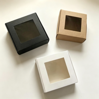 Boîte cadeau rigide de petite taille en papier kraft biodégradable brillant avec fenêtre transparente en PET pour bougies et savons en barre