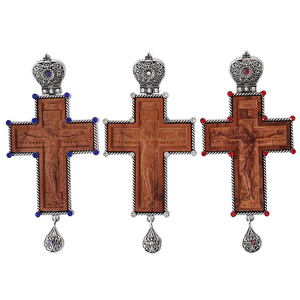 Colgante Pectoral Cristiano Ortodoxo Collar de Cruz en Aleación y Madera Religión Crucifijo Ornamentado Jesús para Sacerdote Ortodoxo - Product Image 4