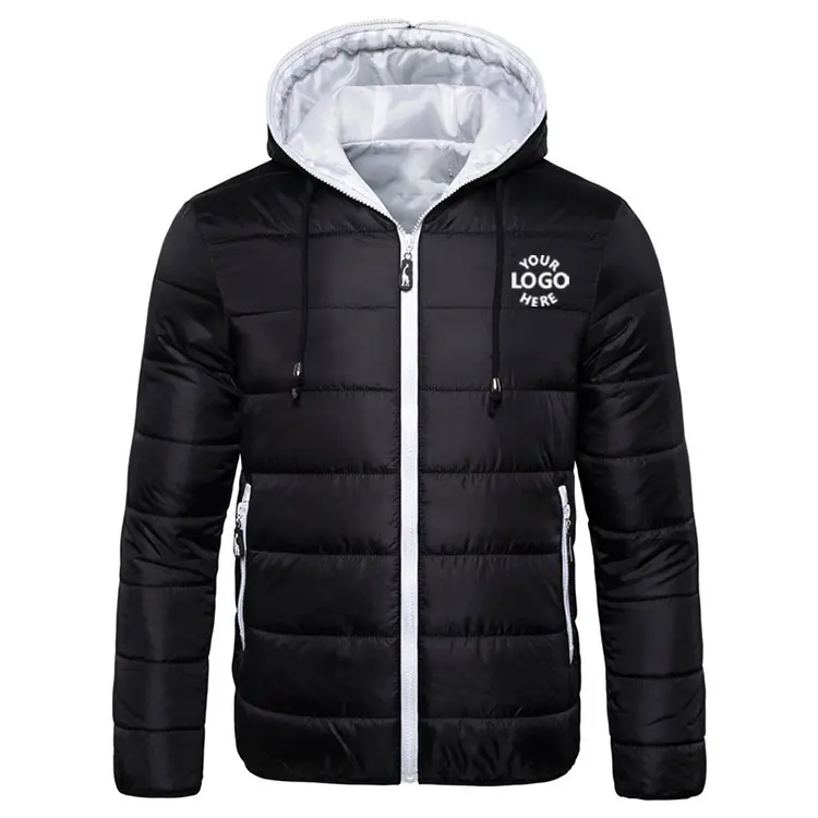 Grosir mantel gelembung hangat luar ruangan produsen pakaian jaket puffer tudung musim dingin kustom untuk pria