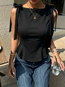 Camiseta sin mangas para mujer con lazo, ajuste en la cintura y borde con volantes, nueva colección Verano 2026, al por mayor - Product Image 5