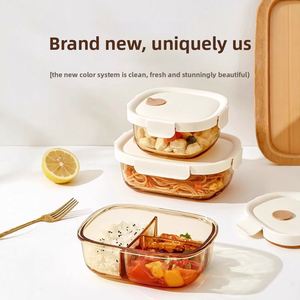 Square Lattice Glass Lunch Box Microwave Safe Airtight Insulated Portable Food <b>Container</b> with Lid for Office Workers Students - Product Image 3