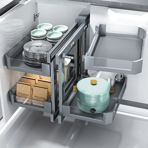 Metal Corner Drawer <b>Kitchen</b> Cabinet Rotating Small Monster Full <b>Pull</b>-<b>Out</b> Double-Layer Drawer Storage Rack - Product Image 2