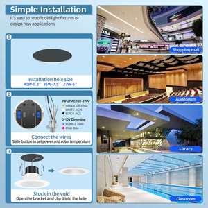 โคมไฟติดเพดานแบบฝัง LED สำหรับใช้งานเชิงพาณิชย์ ขนาด 6 นิ้ว 8 นิ้ว 10 นิ้ว กำลังไฟ 40W/30W/20W ปรับอุณหภูมิสีได้ หรี่แสงได้ สินค้าจากสหรัฐอเมริกา - Product Image 6