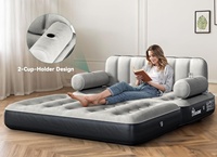Canapé-lit gonflable Queen Size avec tête de lit et pompe intégrée, convertible 2-en-1, noir, pour la maison et le camping, portable