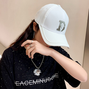 D Letter Rhinestone <b>Baseball</b> <b>Cap</b> For Women Spring Summer Sun Protection Windproof Canvas Hat - Product Image 4