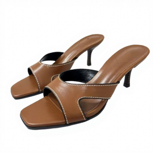 Nouvelles <span class=keywords><strong>sandales</strong></span> d'été montantes pour femme Z 2026 - Tendance mode, marron, avec coutures, bout carré, <span class=keywords><strong>talon</strong></span> haut, bout ouvert - Product Image 1