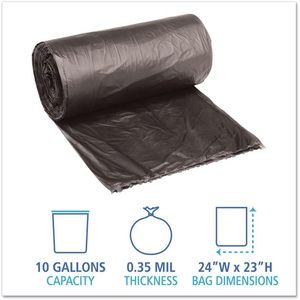 Boardwalk H4823RKKR01 24 pouces. X 23 In. 10 gallons 0,35 Mil. Sacs poubelles en plastique noir basse densité 500/carton - Product Image 2