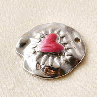 Liontin Bunga Oval Bulat Senmei Stainless Steel Biru/Pink untuk Pembuatan Perhiasan, Anti Karat