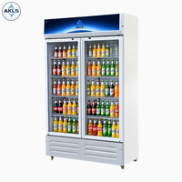 Réfrigérateur vertical commercial à double porte de 600 l, vitrine de présentation, congélateur à basse température pour utilisation en magasin de proximité