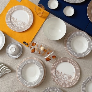 Nordic Style Elegant Ceramic Dinnerware Set Unique Embossed <b>Surface</b> Sustainable Engraving Technique Includes <b>Plates</b> and Bowls - Product Image 3