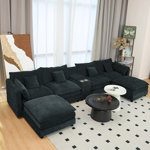 Ensemble de canapé modulaire convertible en forme de U, 144 pouces, confortable, en chenille moelleuse, 6 places, avec ottoman pour salon - Product Image 3