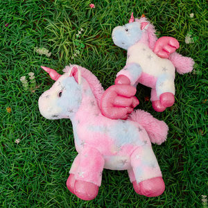 <span class=keywords><strong>Licorne</strong></span> en peluche avec fourrure dégradée rose-bleu rêveuse, étoiles brillantes et ailes scintillantes - Jouet doux pour filles, cadeau d'anniversaire - Product Image 2