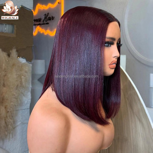 วิกผมบ๊อบสั้นสีแดงไวน์ 99j แบบตรง  ขนาด 13x6 HD Lace Frontal <span class=keywords><strong>ผม</strong></span>เวียดนามแท้แบบ Double Drawn SDD  ไม่ต้องใช้กาว - Product Image 1