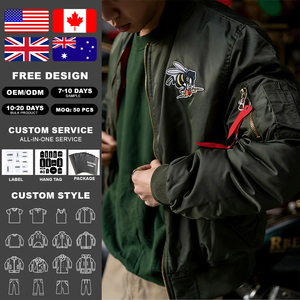Chaqueta Bomber Retro de Alta Calidad para Hombre KingSen, con Parche Bordado de Abeja, Chaqueta de Nylon Oversize, Resistente al Viento, para Exteriores, Estilo Urbano, OEM - Product Image 2
