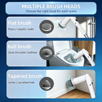 Nettoyeur électrique sans fil à rotation, manche télescopique réglable, brosse de nettoyage rotative à 360° avec têtes remplaçables pour douche et baignoire