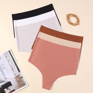 Culotte string de yoga pour <span class=keywords><strong>femme</strong></span> grande taille, taille haute, en coton noir uni, respirante, brodée, avec détection par aiguille, pour usage quotidien - Product Image 4
