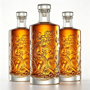 Botella de Vidrio de Alta Calidad de 500 ml, Redonda, con Patrón de Dragón Grabado en Relieve, Botella de Vidrio Blanca para Licores con Tapa - Product Image 1