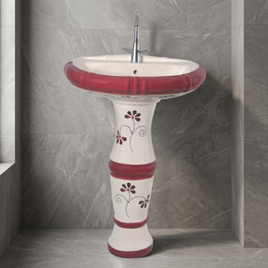 Ensemble de lavabo moderne rond en céramique sur pied, finition granit, pour salle de bain d'hôpital - Product Image 1