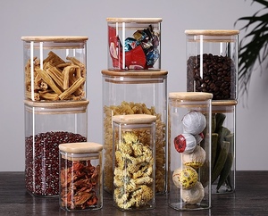 Modern OEM Hand Blown 500ml Square Glass <b>Storage</b> Jar Transparent Kitchen Food Seasoning Jar with Bamboo Lid for Home Party Use - Product Image 5
