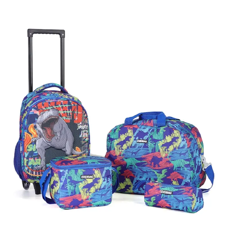 Dinosaur cartoon mochila para ninos travel kids trolley luggage schoolbag set wheeled children school bags