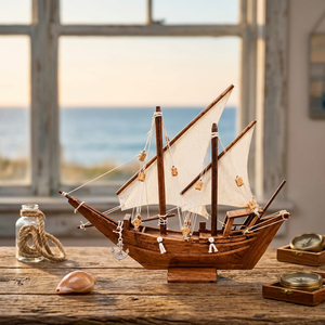 Modèle de voilier en bois artisanal, décoration nautique pour la maison, le bureau, la table, cadeau maritime et aménagement intérieur côtier - Product Image 4