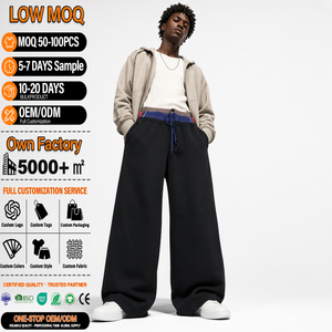 Pantalon de jogging ample à double taille rayé en molleton 100 % coton avec logo personnalisé pour homme - Product Image 1