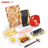 Promotion Sunzza : Boîtes de présentation jetables de luxe jaunes et noires à motifs pour sashimi et sushi avec couvercle anti-buée