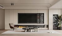 HUIPINJU Nouveau Design Unité Murale Support en Bois Armoire de Luxe Télévision Maison Tv Support de Table et Ensemble de Table TV avec Cheminée Électrique