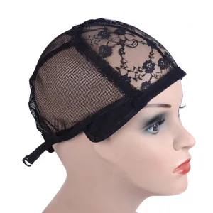 用于制作假发的假发帽，背面带可调节带编织帽无胶假发帽优质发网黑色