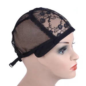 Gorro para hacer pelucas con correa ajustable en la parte trasera, sin pegamento, malla para el pelo, color negro