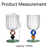 Copa de Vidrio de Borosilicato Alto Acanalado de 370ml con Tallo de Bola Colorida para Vino, Cócteles, Té y Zumo
