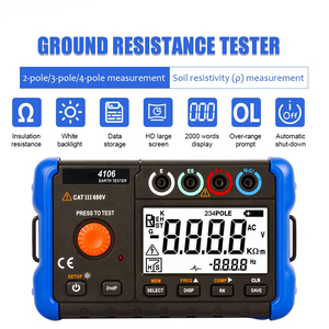 Testeur de résistance à la terre 4106, méthode 2/3/4 pôles, tension 20V, courant 20mA, mesure de la résistivité du sol, personnalisable OEM - Product Image 5