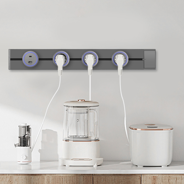 60cm EU Standard Industrial Surface Wall Power Rail Track with Switch 32A 3 Germany Socket 1 USB A+C Socket Home/Commercial Use