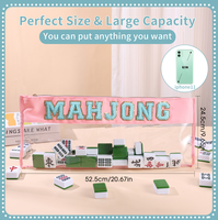 Sac à main Mahjong américain transparent et imperméable, avec garniture violette, pochette fourre-tout moelleuse avec fermeture éclair et lettres MAHJ, pochette de rangement personnalisée grande capacité pour tuiles