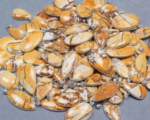 Natural Brecciated Mookaite <b>Crystal</b> <b>Silver</b> Pendant <b>Necklace</b> Rhodium and Gold Plated Bezel with Jasper Gems - Product Image 2