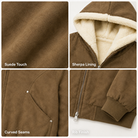 Blousons Bomber à Capuche en Faux Daim Marque Blanche, Coupe Décontractée, Chauds pour l'Hiver, Manteaux Zippés avec Doublure en Polaire Sherpa, Vêtements d'Extérieur Streetwear
