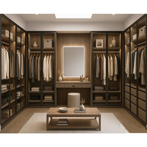 SYBELL Vêtements personnalisés Armoire de chambre à coucher moderne Promenade dans les placards californiens Promenade dans l'île de placard sur mesure avec dessus en verre - Product Image 2