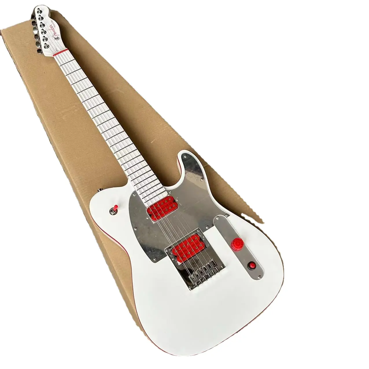 Yeni varış sınırlı JOHN5 hayalet elektrik gitar, kar beyaz vücut, kırmızı bağlama TL tuner