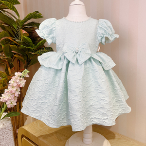 민첩한 녹색 자카드 직물 유아 아동 의류 1 ~ 4 년 어린 소녀 공주 크리스마스 가운 신생아 아기 파티 드레스 - Product Image 1