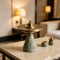 Brûleur d'encens Mubkhar Bakhoor en marbre de pierre naturelle verte pour Ramadan, Aïd, décoration arabe pour la maison, ornement de table console Majlis Oud