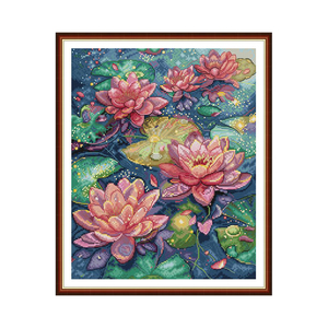 Kit <span class=keywords><strong>de</strong></span> Broderie <span class=keywords><strong>Point</strong></span> <span class=keywords><strong>de</strong></span> <span class=keywords><strong>Croix</strong></span> Nénuphar, Motif Imprimé HD, Tissu <span class=keywords><strong>Aida</strong></span> Compté 16/14/11CT, Kit DIY pour Broderie, <span class=keywords><strong>Toile</strong></span> à Broder - Product Image 1