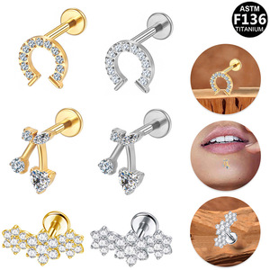 <b>Titanium</b> Lip <b>Studs</b> G23 Alloy Crystal Flower Heart Shape Piercing Jewelry For Women Gift - Product Image 1