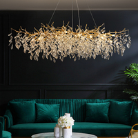 Lustres à LED en cristal doré Hauteur réglable Lampes suspendues en aluminium pour plafond de vie Lustre intérieur
